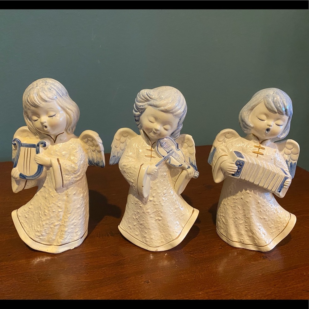 Vintage Angels 7.5" Papier Mache/Ceramic Set Of 3 Retro Taiwan